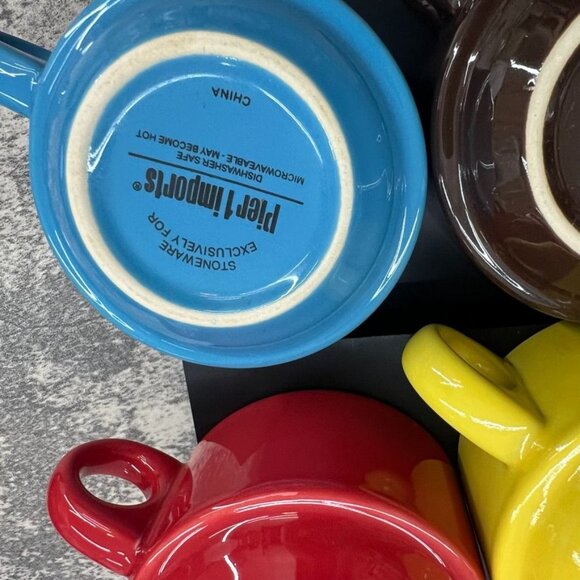 Pier 1 Imports Ceramic Stackable Coffee Mug Set of 6 Multicolor with Stand - Picture 7 of 12